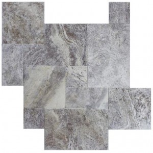 Silver Travertine Tumbled Vielli French Pattern Set Travertino